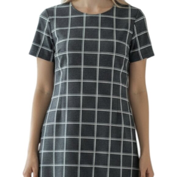 ANN TAYLOR Grey White Windowpane Shift Sheath Dress size 4 Petite - Picture 1 of 6